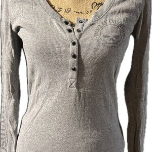 Women’s Harley Davidson Gray Long-Sleeve Henley Top